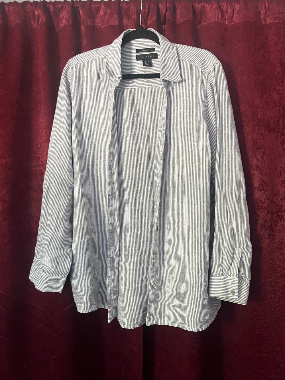 Tahari linen striped button down